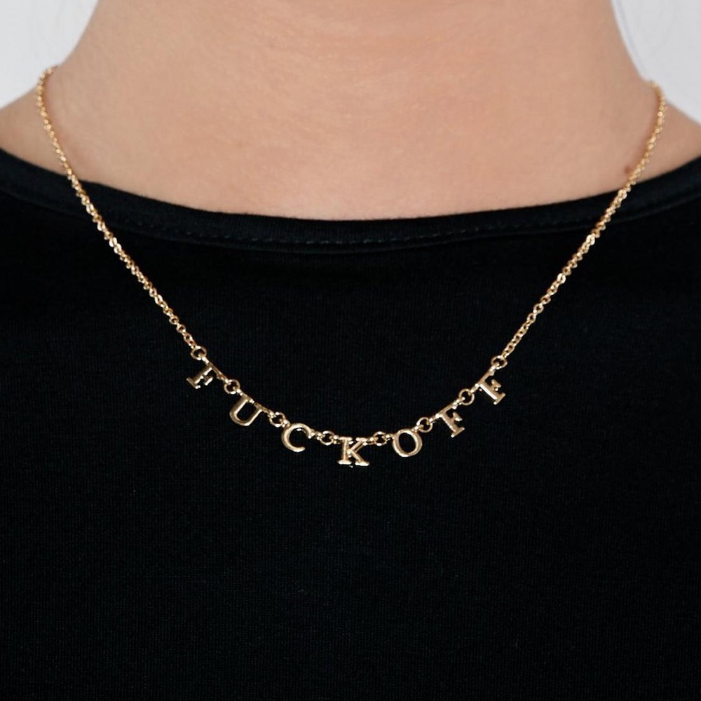 “FUCK OFF” gold necklace